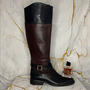 Vince Camuto Flavian leather riding boot in brown and black